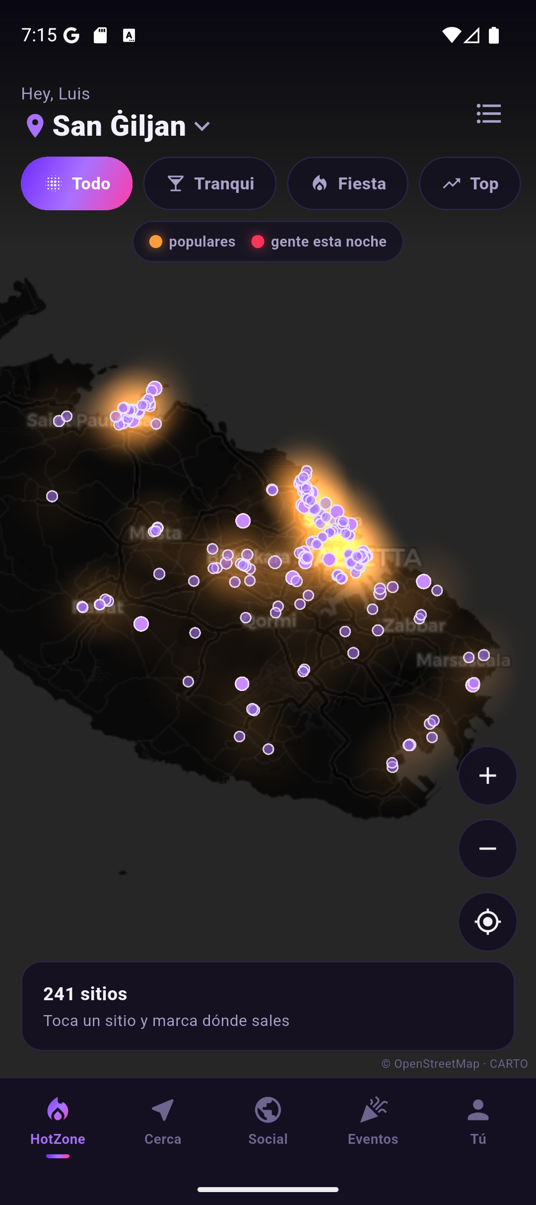 Mapa HotZone de FlashNight: las zonas se encienden donde hay ambiente